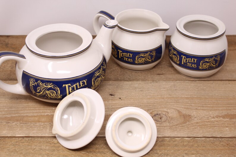 Vintage Tetley Tea Teapot Cream & Sugar Set 4 Tetley Tea Etsy