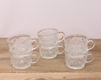 6 Vintage Smith Glass - Daisy and Button Clear Punch Cups - Made in U.S.A.