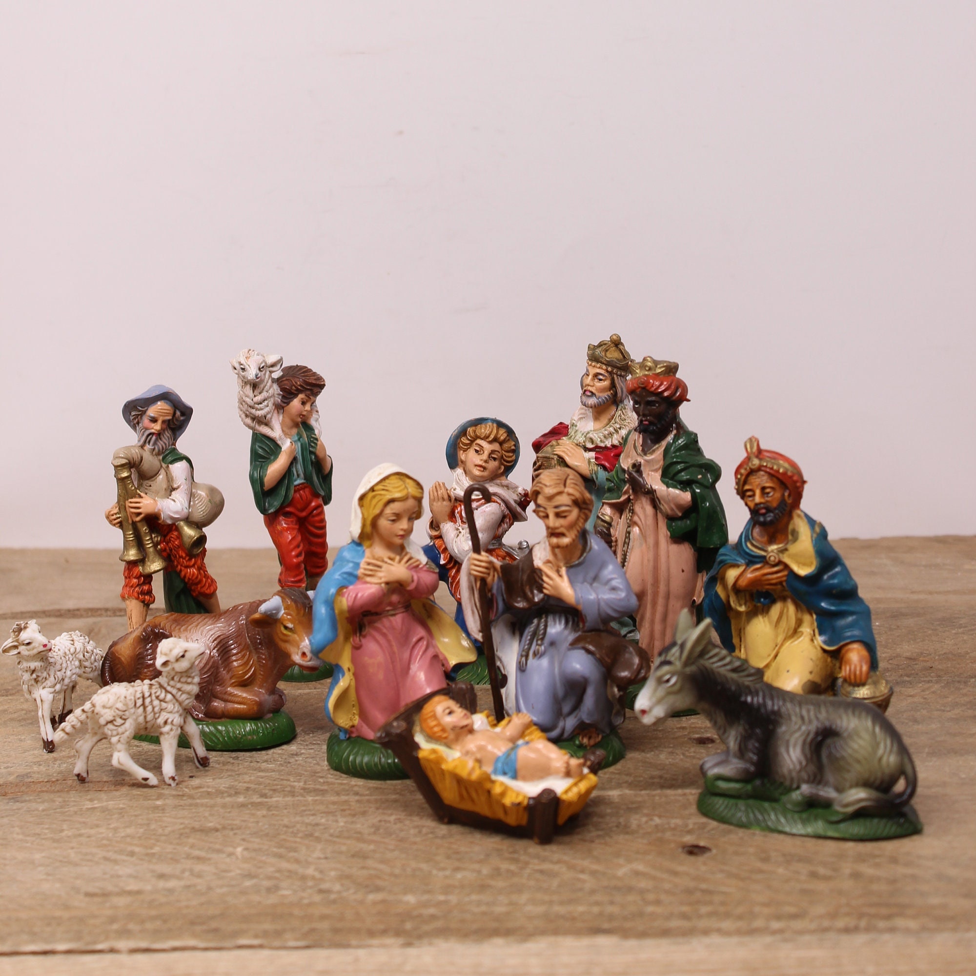 Vintage Plastic Figurine - 13 Piece Nativity Set - Made in Italy