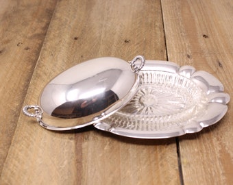 Antique Wm. Rogers Oval Covered small Silver Plated Butter Dish / Serving Dish with Glass Insert