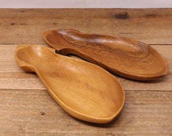 2 Eggplant Shaped Wooden Nut Bowls / Snack Bowls