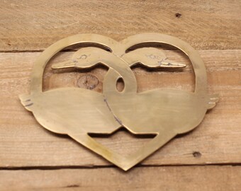 Vintage Brass Trivet - Heart Shape Double Duck / Goose Design - Made in India