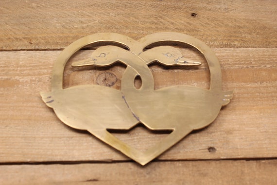 Vintage Brass Trivet - Heart Shape Double Duck / Goose Design - Made in India