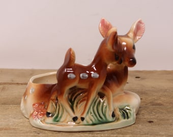 Vintage Deer and Fawn Ceramic Planter