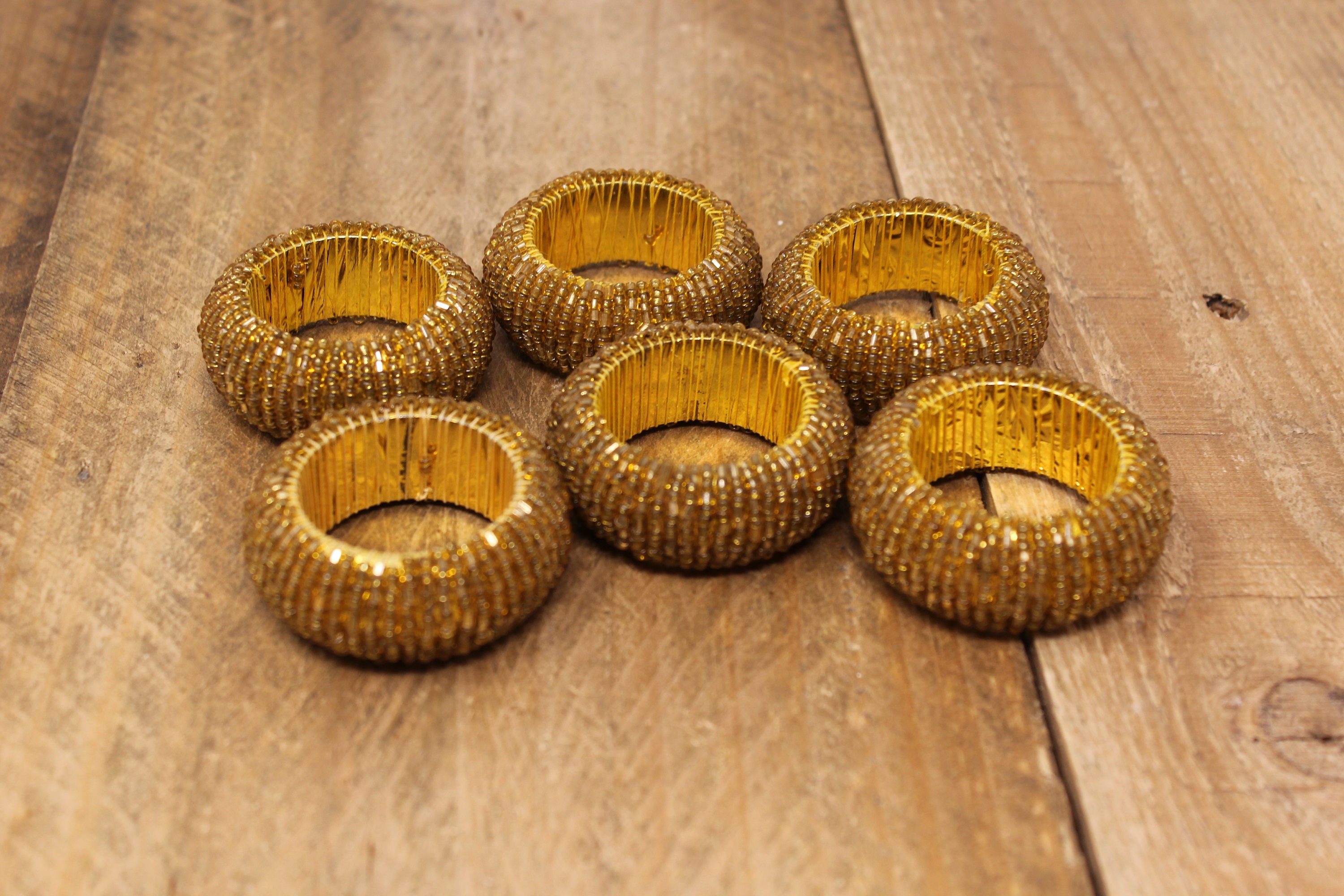 6 Gold Tone Seed Beaded Napkin Rings Etsy