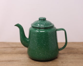 Vintage Green Speckled Enamel Teapot