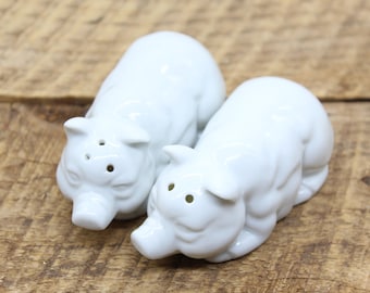 White Ceramic Pigs Salt & Pepper Shakers