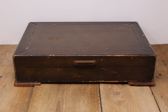Vintage 2 Compartment Wood Silverware Flatware Storage Chest Box