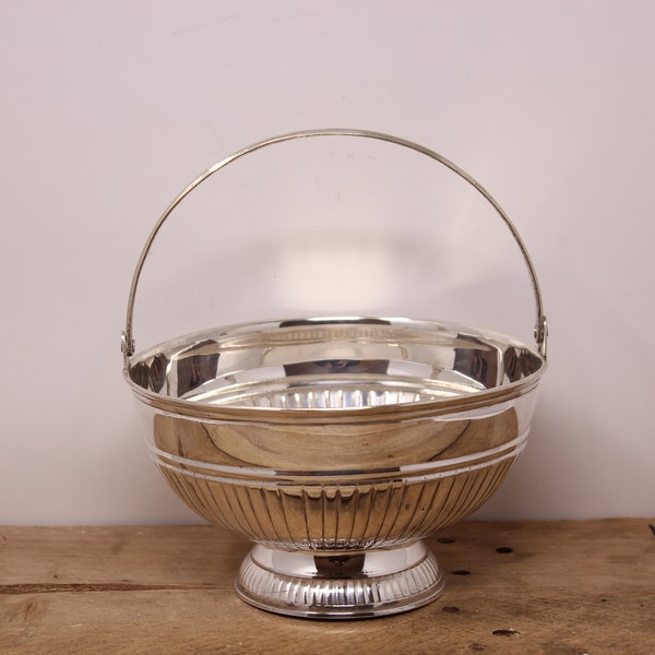 NRC Plate - Pedestal Silver Plated  Basket with Movable handle - India