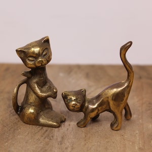 2 Vintage Solid Brass Cat Figurines