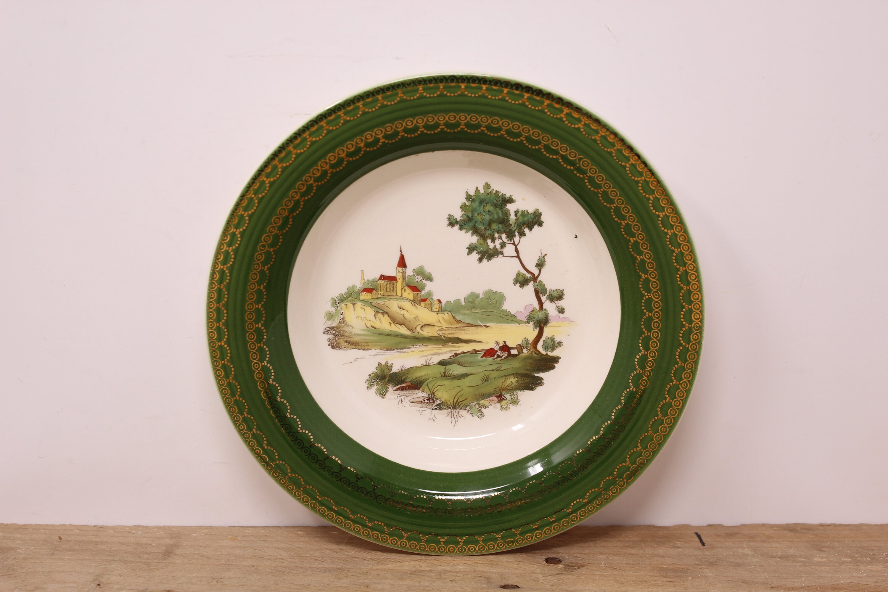Vintage Limoges American Soup Bowl: Chateau France Forest Green