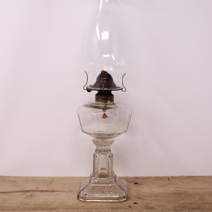 Antique Canadian Oil Lamp / Kerosene Lamp - Dominion Panel Pressed Glass with Clear Glass Chimney