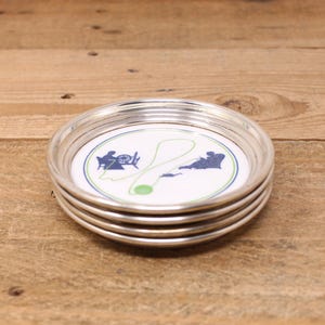 Set of 4 Sterling Silver Coasters by Graff, Washbourne & Dunn with Milk Glass Inserts — Commissioned by Dyersburg Knit Fabrics