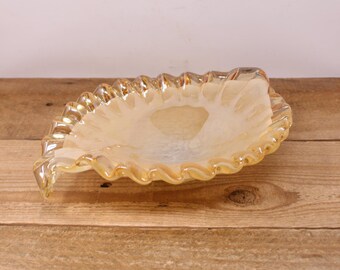 Vintage Murano  Art Glass - Irridescent Ruffled Bowl - Peach Colored Centerpiece Bowl