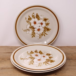 3 Dried Flowers - Mountain Wood Collection Dinner Plates - Stoneware - Japan