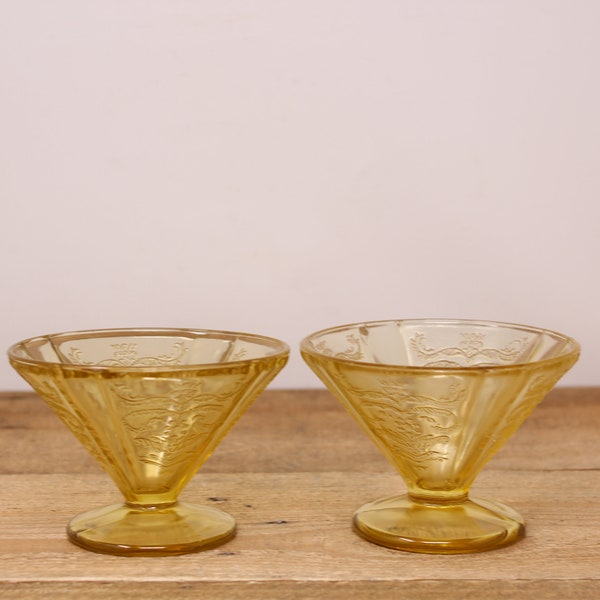 2 Vintage Madrid Amber - Depression Glass - Cone Shaped Footed Sherbet Cups