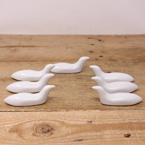 7 Vintage White Porcelain Loon Design Knife Rests