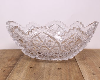 Vintage Large Pressed Glass Oval Salad Bowl / Fruit Bowl