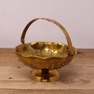 Vintage Small Ornate Brass Basket / Candy Bowl with Pierced Design