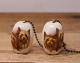 2 Vintage Ceramic Ceiling Lamp Pulls - Scottie Dog Design