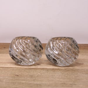 Set 2 of Partylite &quot;Illusions&quot; Round Swirl Design Glass - Votive Candle Holders / Tealight Candle Holders