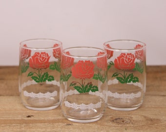 3 Vintage Clear - Rose  Design - Juice Glasses - Dominion Glass