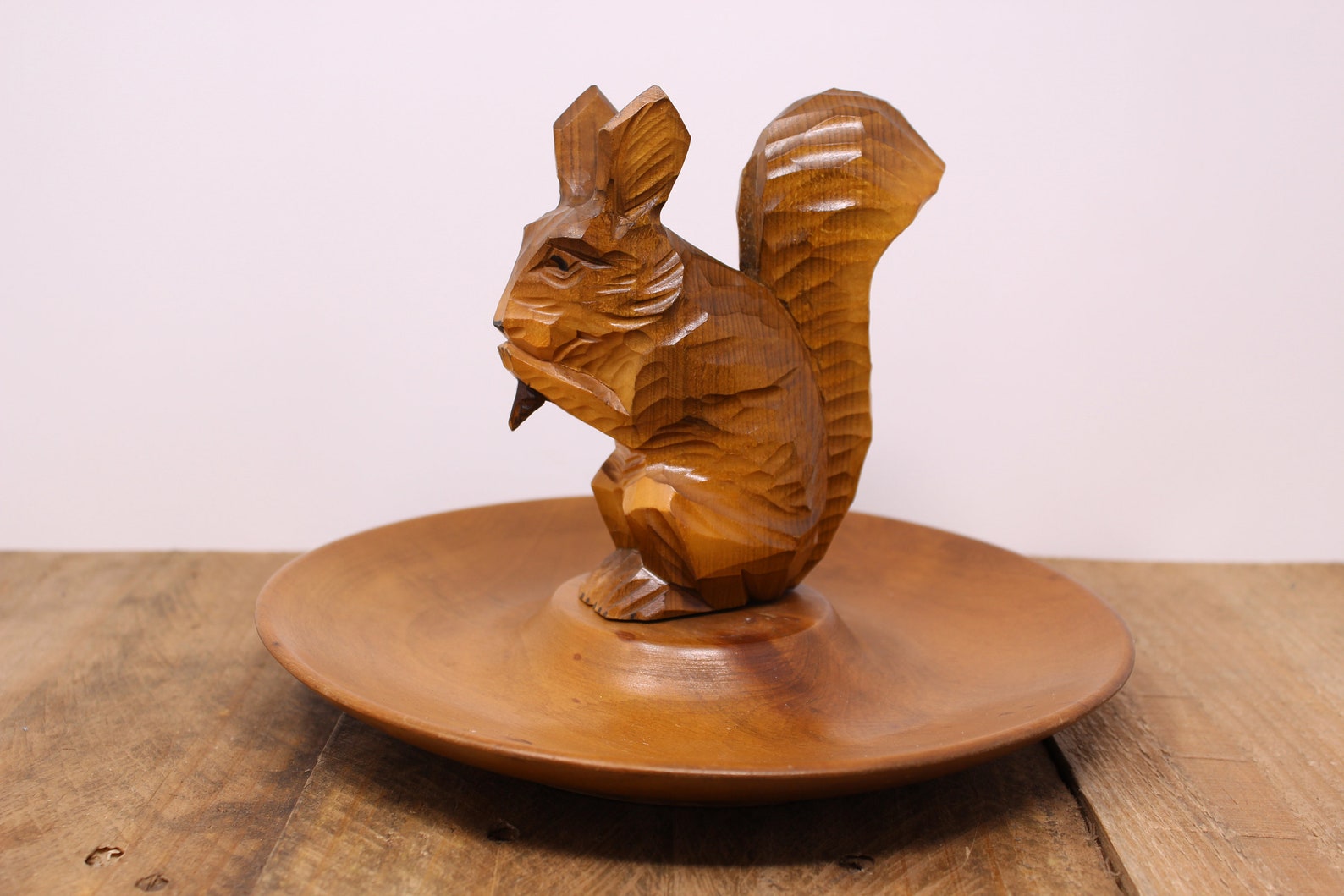 Vintage Carved Squirrel Wooden Nut Bowl / Stand Nut Cracker Etsy