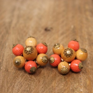 Vintage Orange and Beige Beaded - Clip-On Earrings
