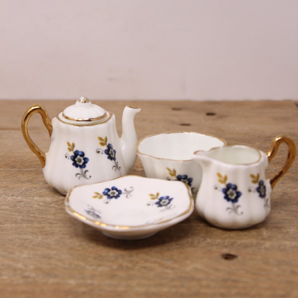 Vintage Sandford Collectible Miniature Tea Set - Blue Floral Design Tea Set