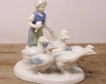 Gerold Porzellan Bavaria Western Germany Figurine Girl With Geese