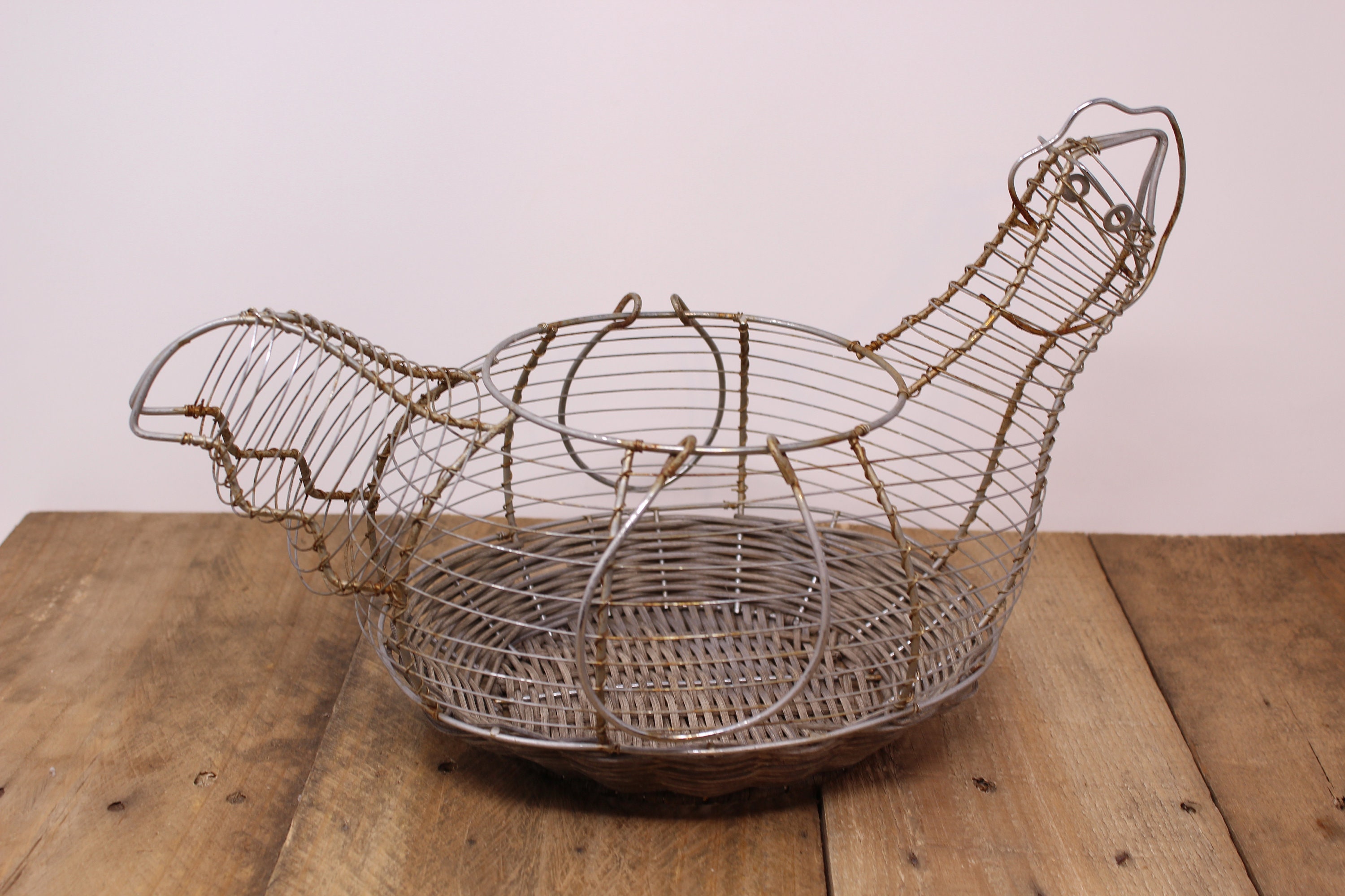 Vintage Wire Chicken Egg Basket Egg Gathering Basket Etsy