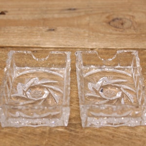 2 Small Rectangle Shape Individual Pinwheel Crystal / Cut Glass Ashtrays