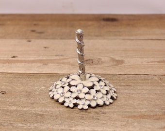 Vintage Enamelled Floral Design Ring Holder - Decorated with Rhinestones