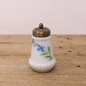 Antique White Satin Glass Powdered Sugar Shaker / Muffineer - Hand-Painted with Blue Flowers