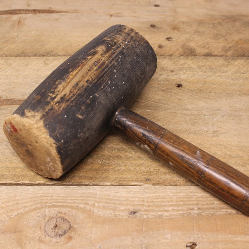 ANTIQUE LARGE Wooden Mallet Hammer Tool Primitive Carpenter Farmhouse