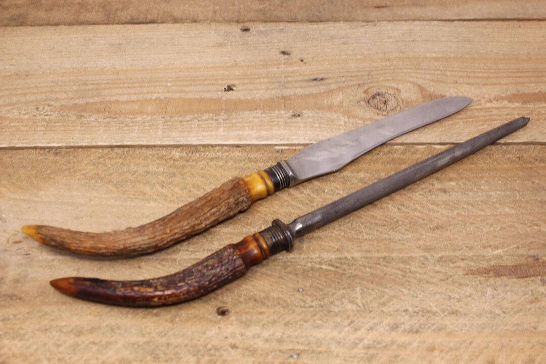 Antique Birks Stainless 2piece Carving Set Faux Stag Horn Handles Etsy