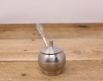 Vintage Selangor Pewter Mustard Pot with Plated Spoon - Made in Malaysia