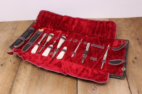 Antique Manicure Set - Victorian Red Velvet - Mot… - image 1