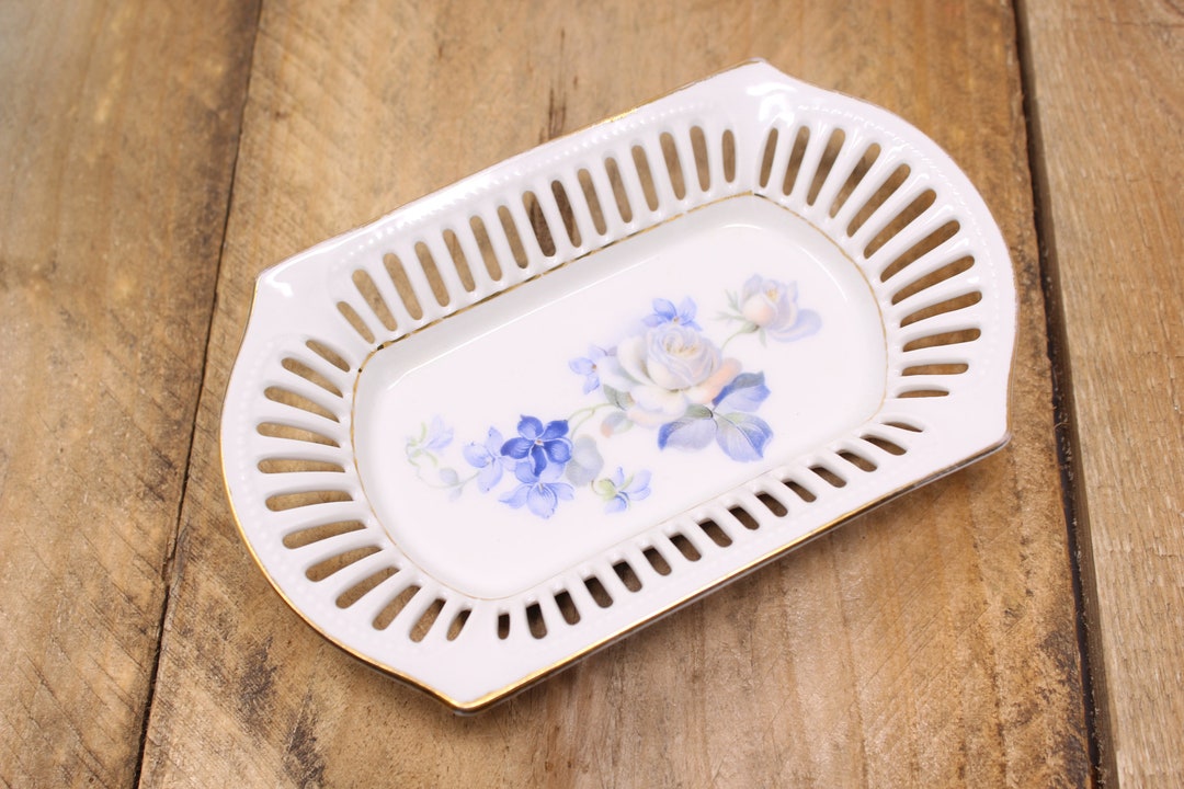 Vintage Porcelain / Blue Rose Decorative Tray / Soap Dish Etsy