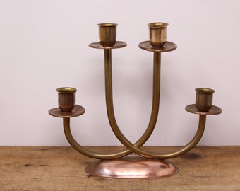 Vintage Copper and Brass 4-Light Candelabra - Portugal