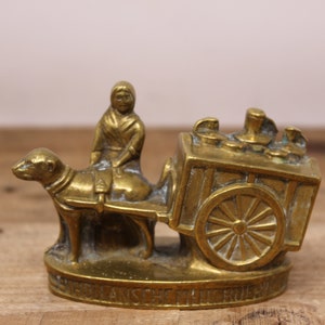 Vintage Cast Brass Dog Milk Cart with Dutch Farmer's Wife - "Hollandse Melk Boerin"
