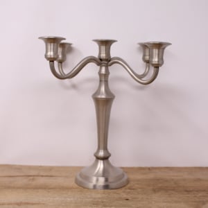 Vintage Heavy Pewter Color Brass  - Three Light Candelabra - Three Candles Candelabra