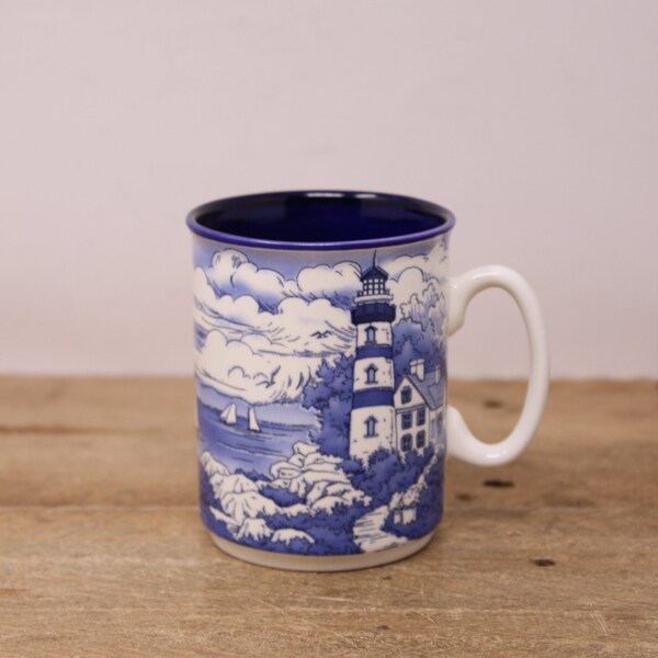 Vintage Cobalt Blue Lighthouse / Sailing Themed Mug - JaGreen Enterprises