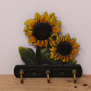 thumbnail image 2 of Handmade Wrought Iron Sunflower Clothes Rack – 3-Seater Wall Hanger 2 of 6