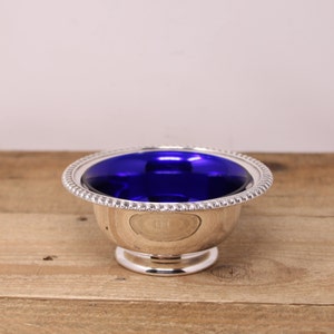 Vintage Birks Regency Plate Condiment Bowl / Mayonnaise Bowl with Cobalt Blue Glass Insert