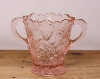 Vintage Fenton Pink Depression - Inverted Strawberry - Celery Vase / Large Spooner with Handles