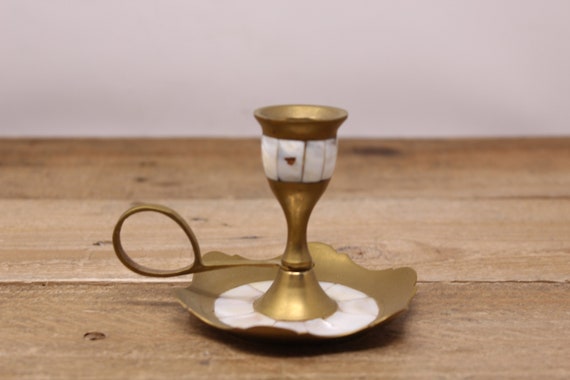 Vintage Finger Loop Table Brass Candle Holder Candlestick 