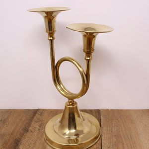 Vintage Double Brass Trumpet Candlestick Holder