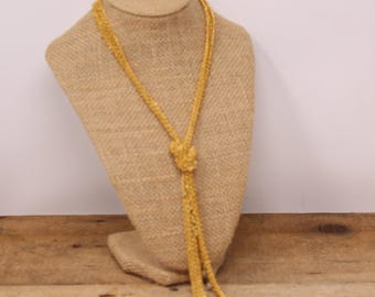 Vintage Gold Tone Beaded Lariat Necklace, 38 inch Flapper Style