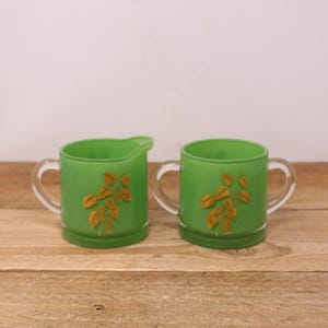 Green Creamer & Sugar Set with Gold Grape and Leaf Design